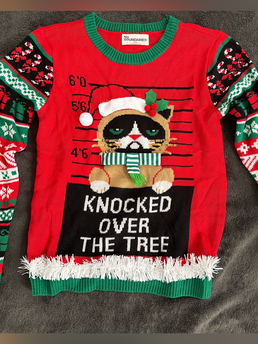 No Boundaries Red and Green Knit Sweater